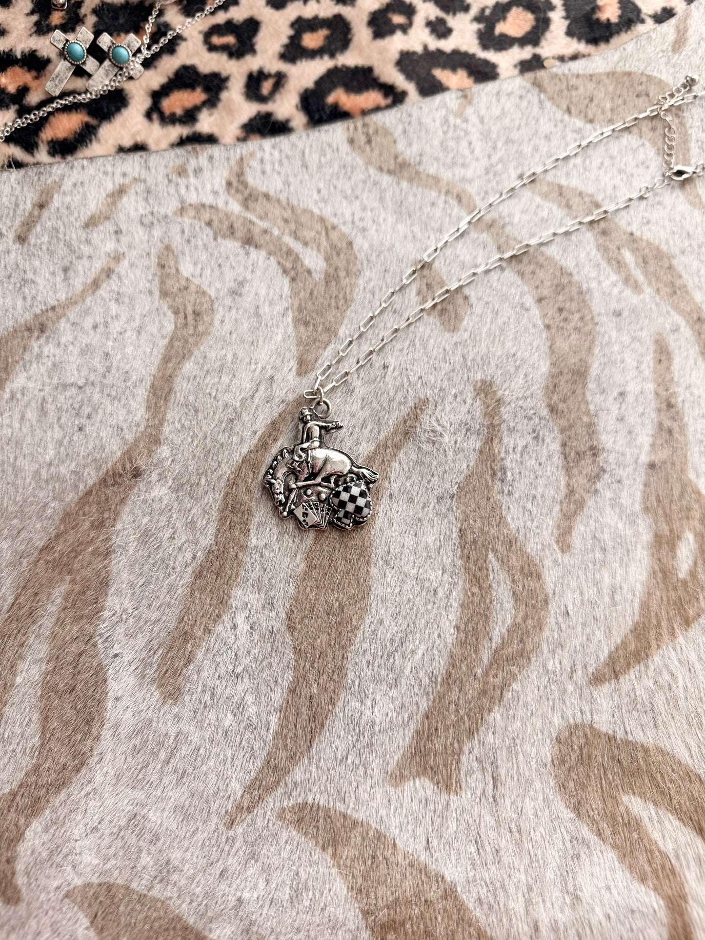 Checkered Bucking Horse Necklace