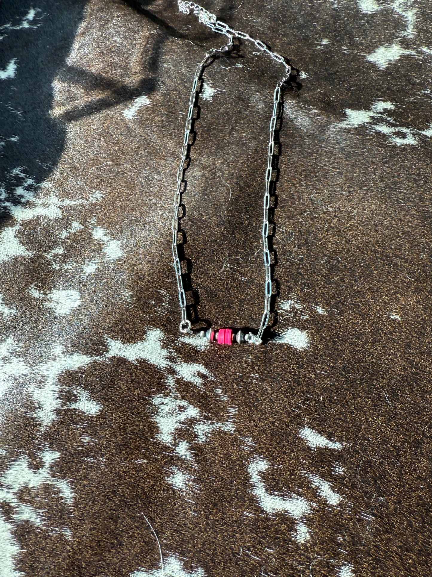 (Authentic) Sterling Silver and Pink Beads Necklace