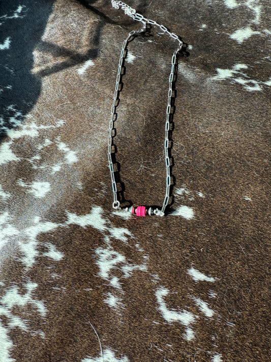 (Authentic) Sterling Silver and Pink Beads Necklace