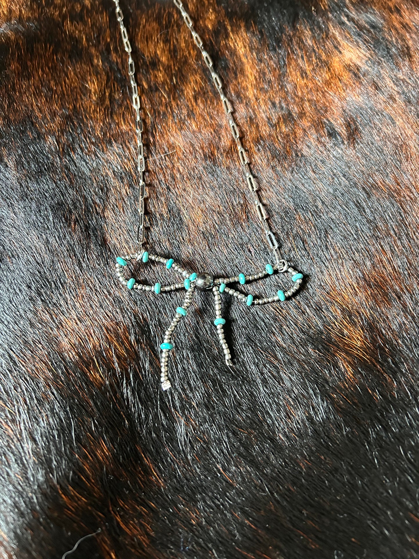 Silver and Turquoise Bow Necklace