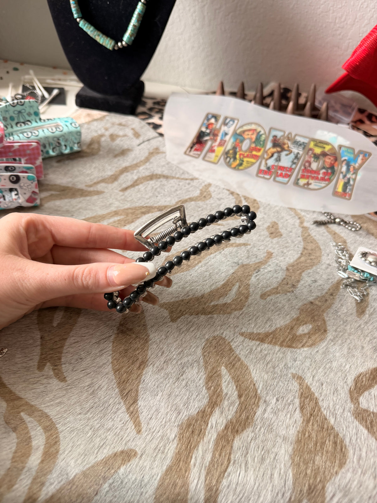 Black Beaded Claw Clip