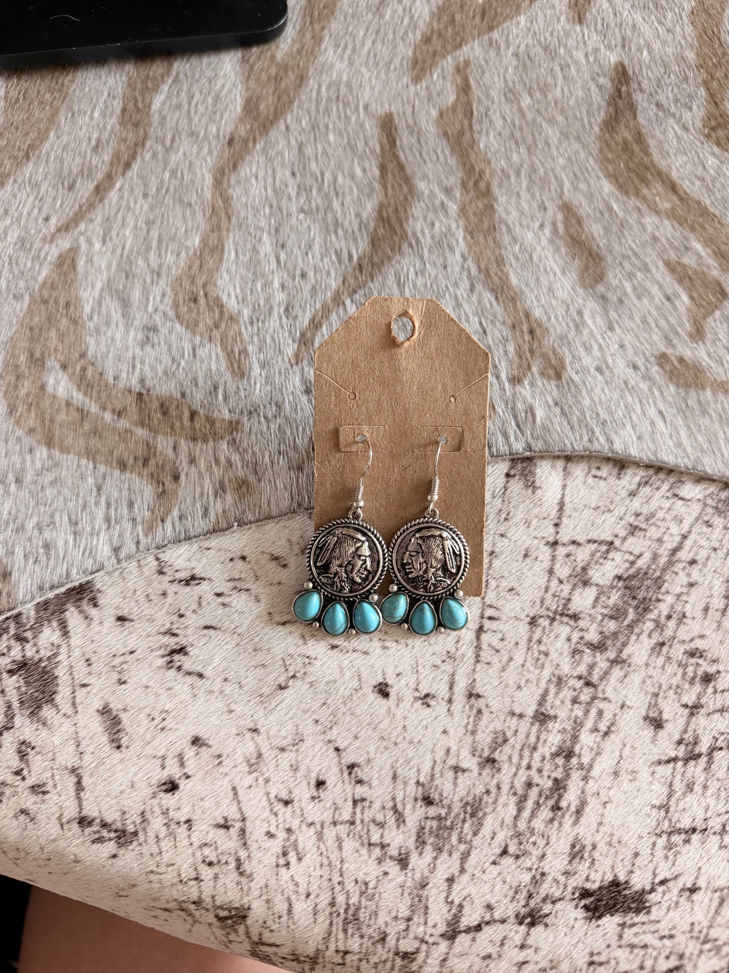 Indian Coin Head Turquoise Earrings