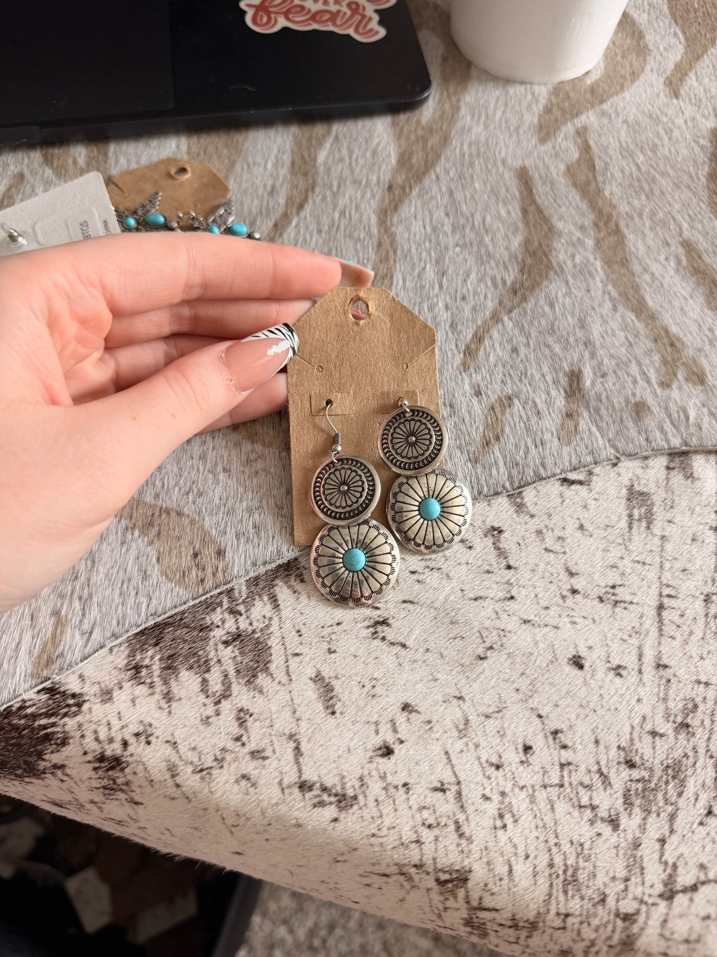 Short Concho Drop Earrings