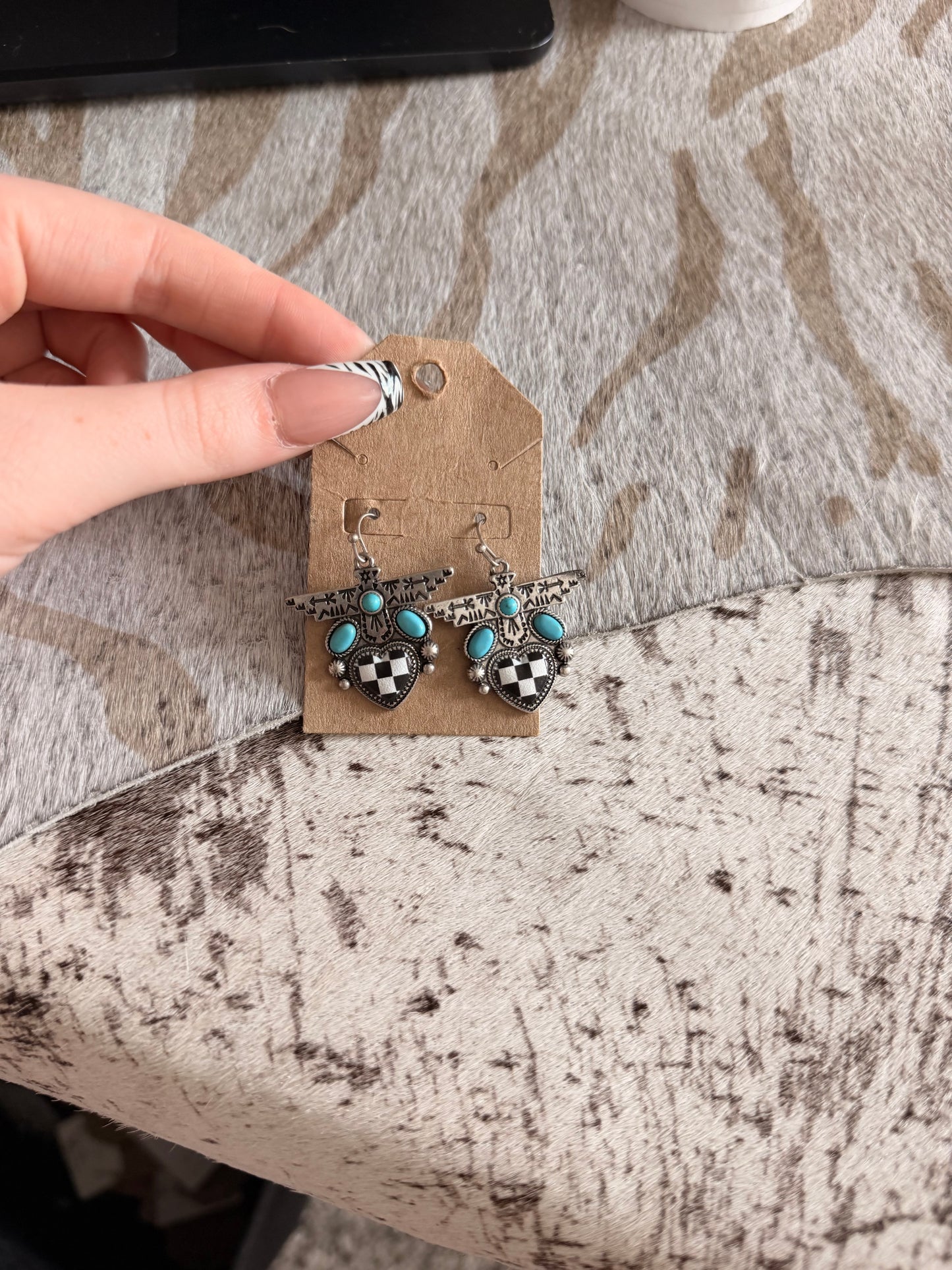 Checkered Thunderbird Earrings