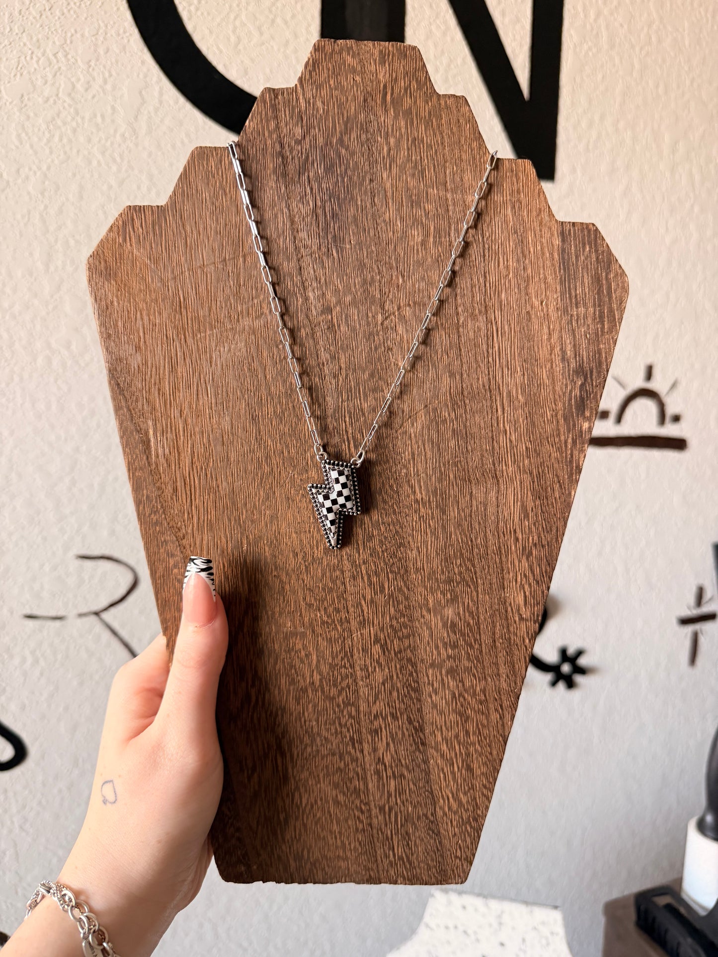 Checkered Lighting Bolt Necklace