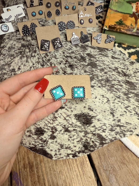 Turquoise Dice Studs
