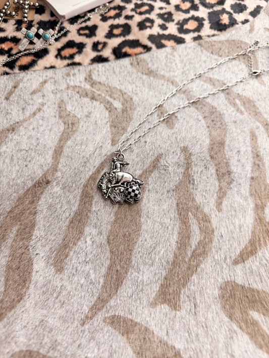 Checkered Bucking Horse Necklace