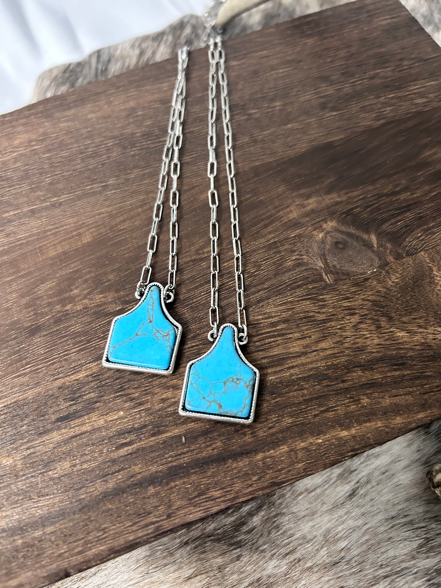 Turquoise Cow-Tag Necklace