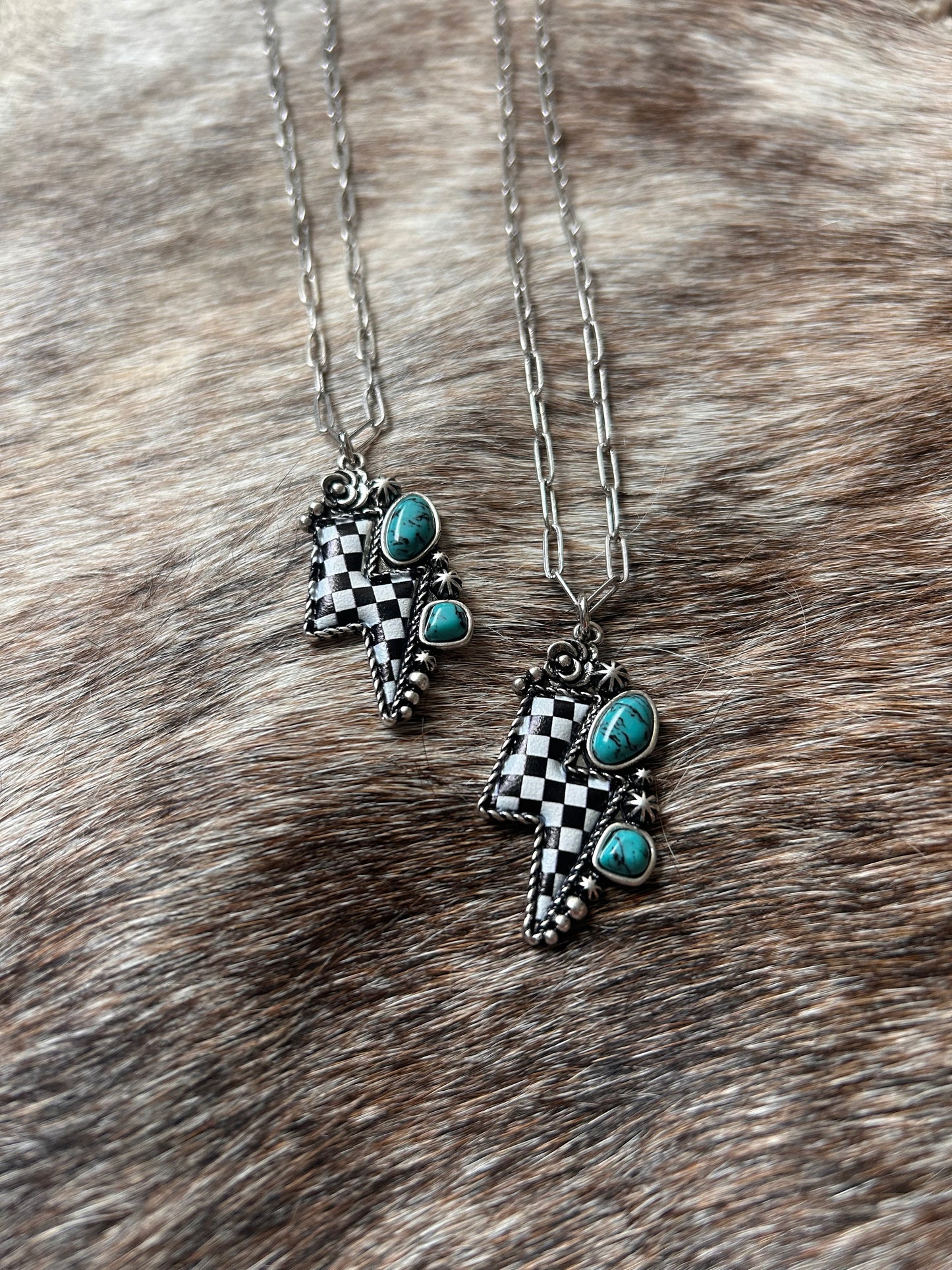 Checkered Lightning Bolt Necklace