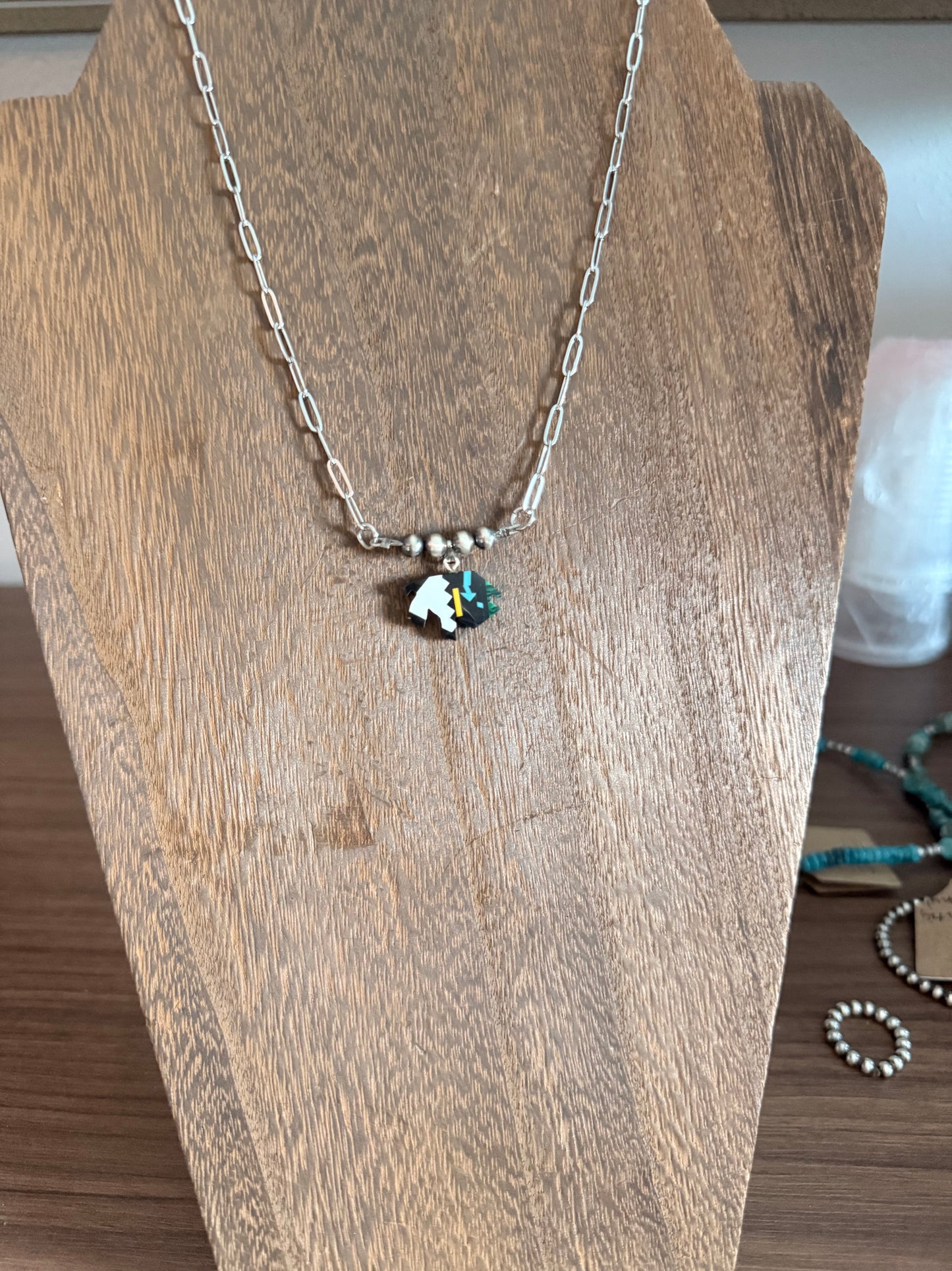 Buffalo and Sterling Silver Pearl Necklace