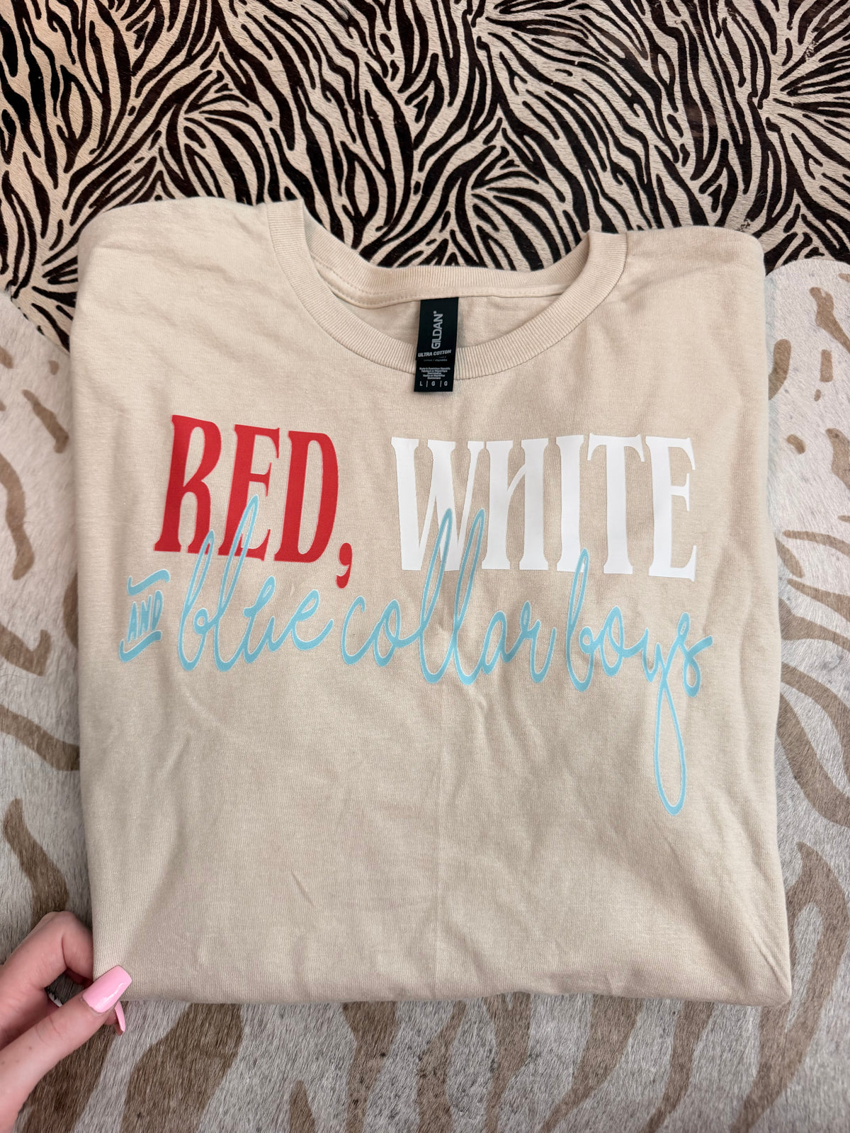 Red, white, & blue collar boys - size large