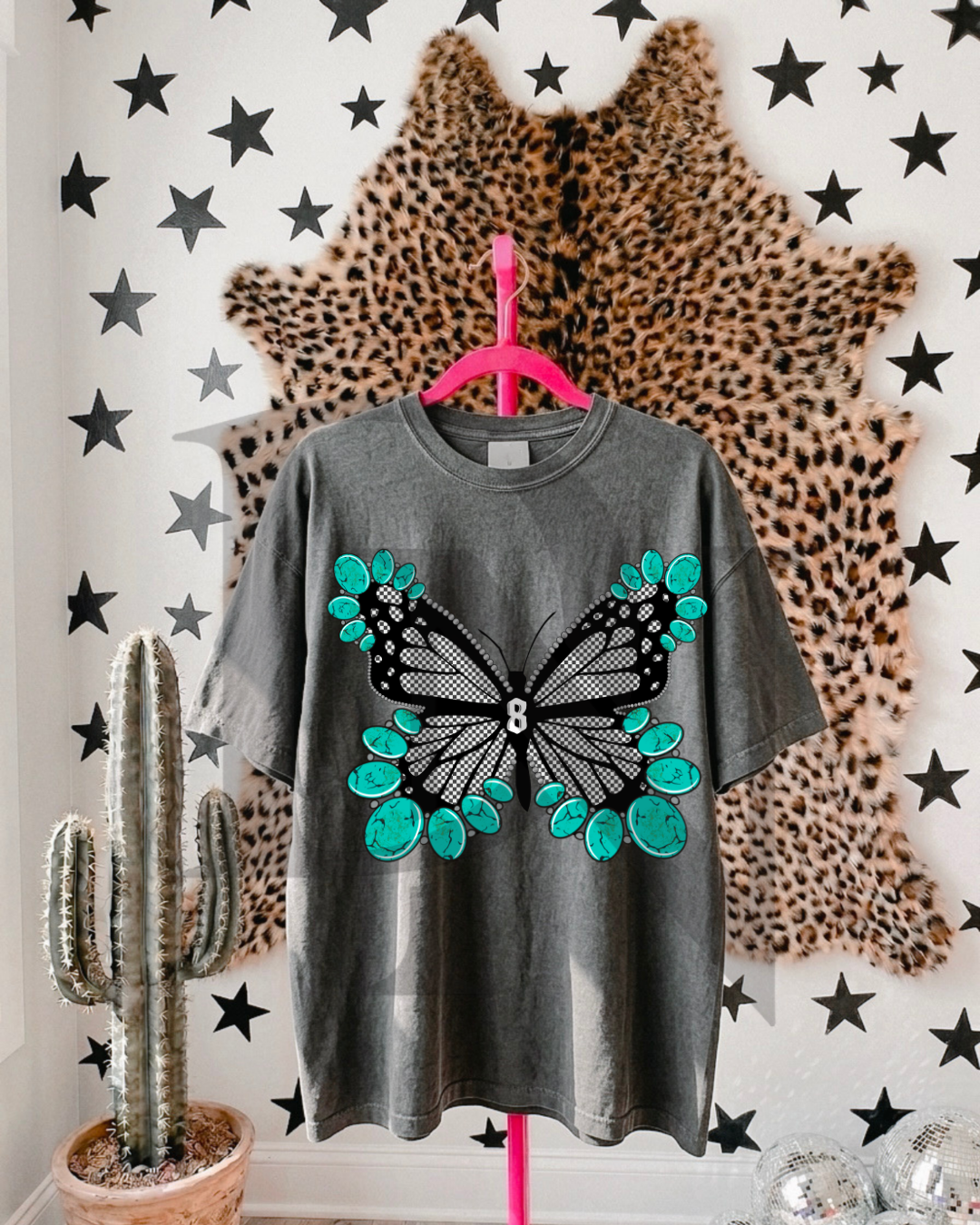 Turquoise 8 Ball Butterfly Tee