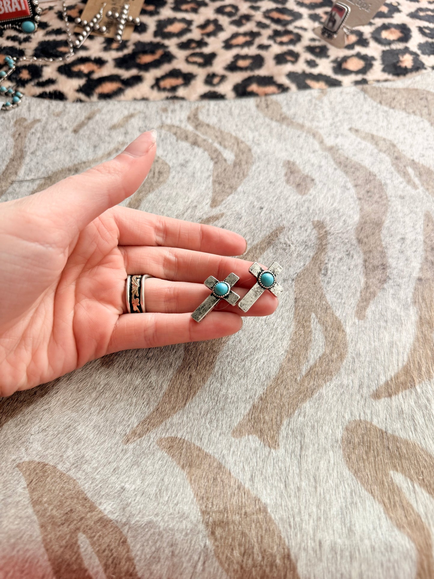 Turquoise Cross Studs