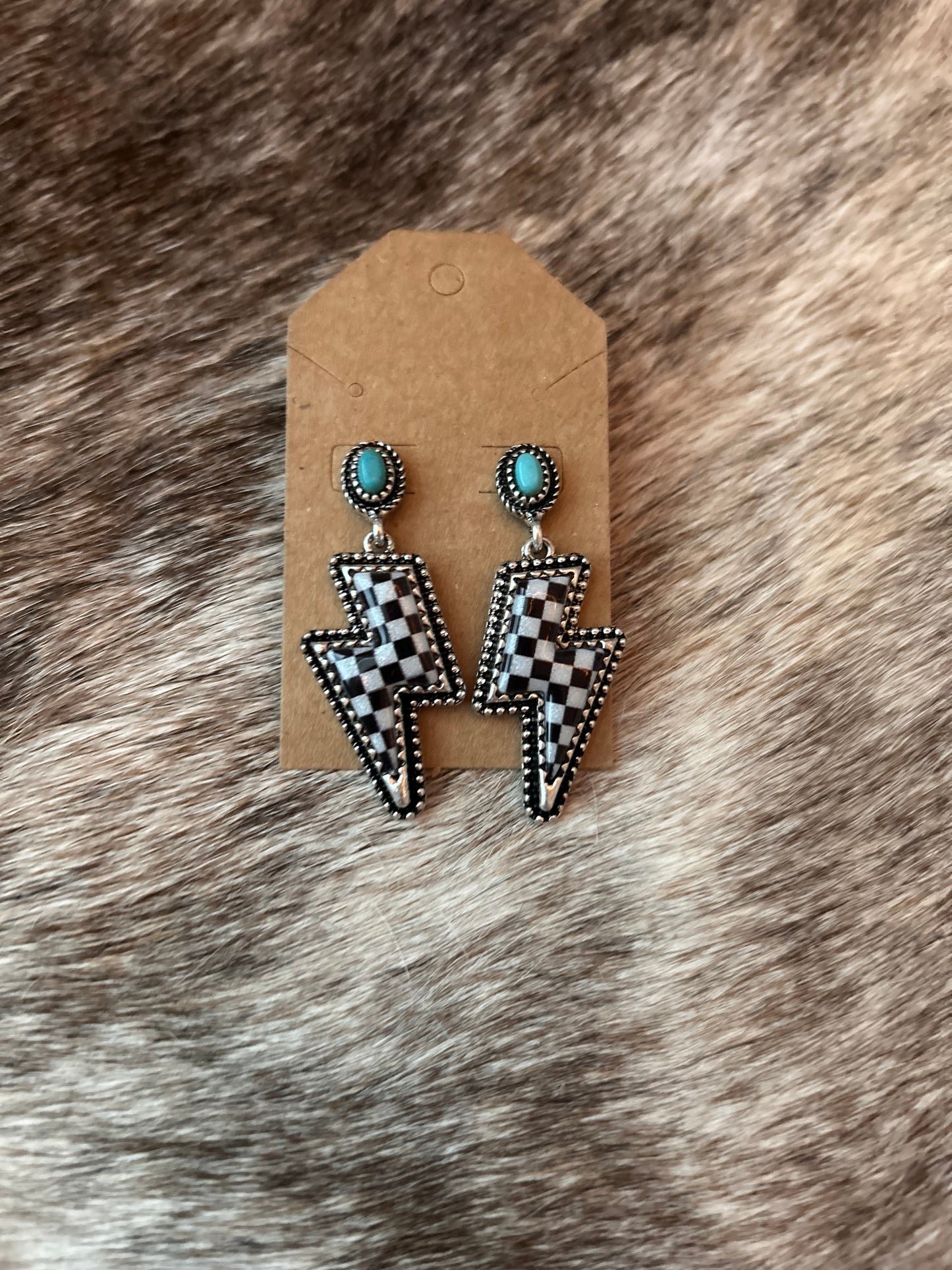 Checkered Lightning Bolt Earrings