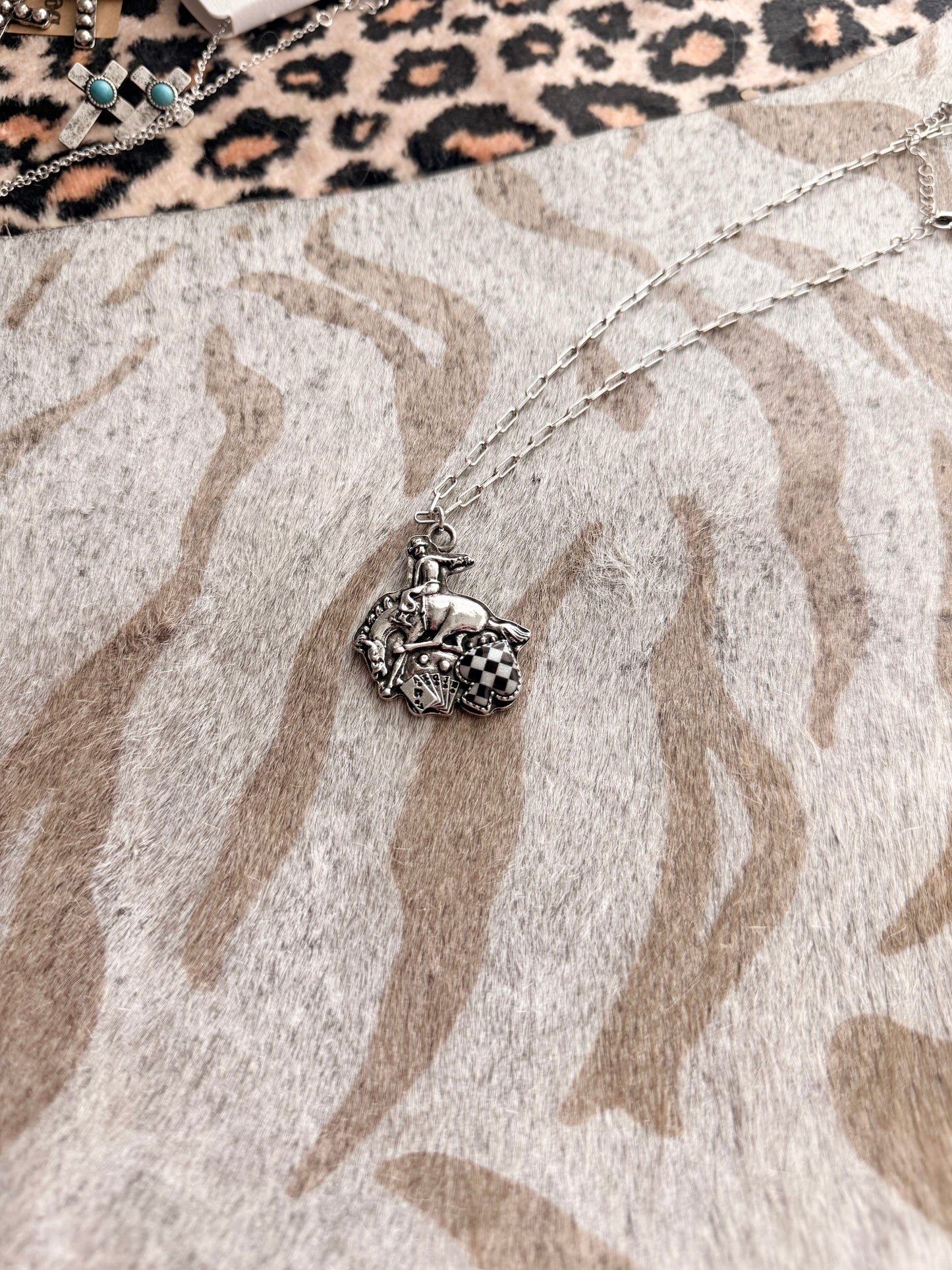 Checkered Bucking Horse Necklace