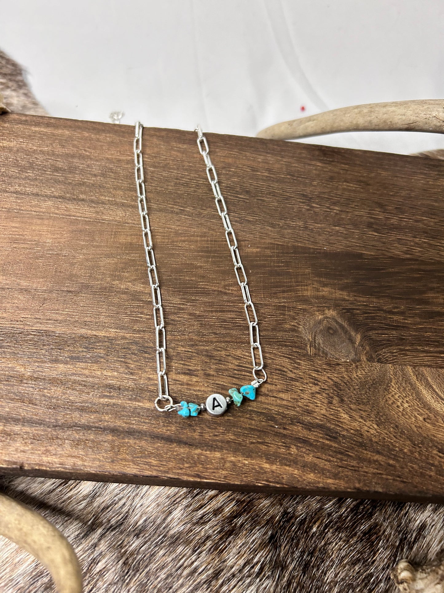 Turquoise and Initials Necklace