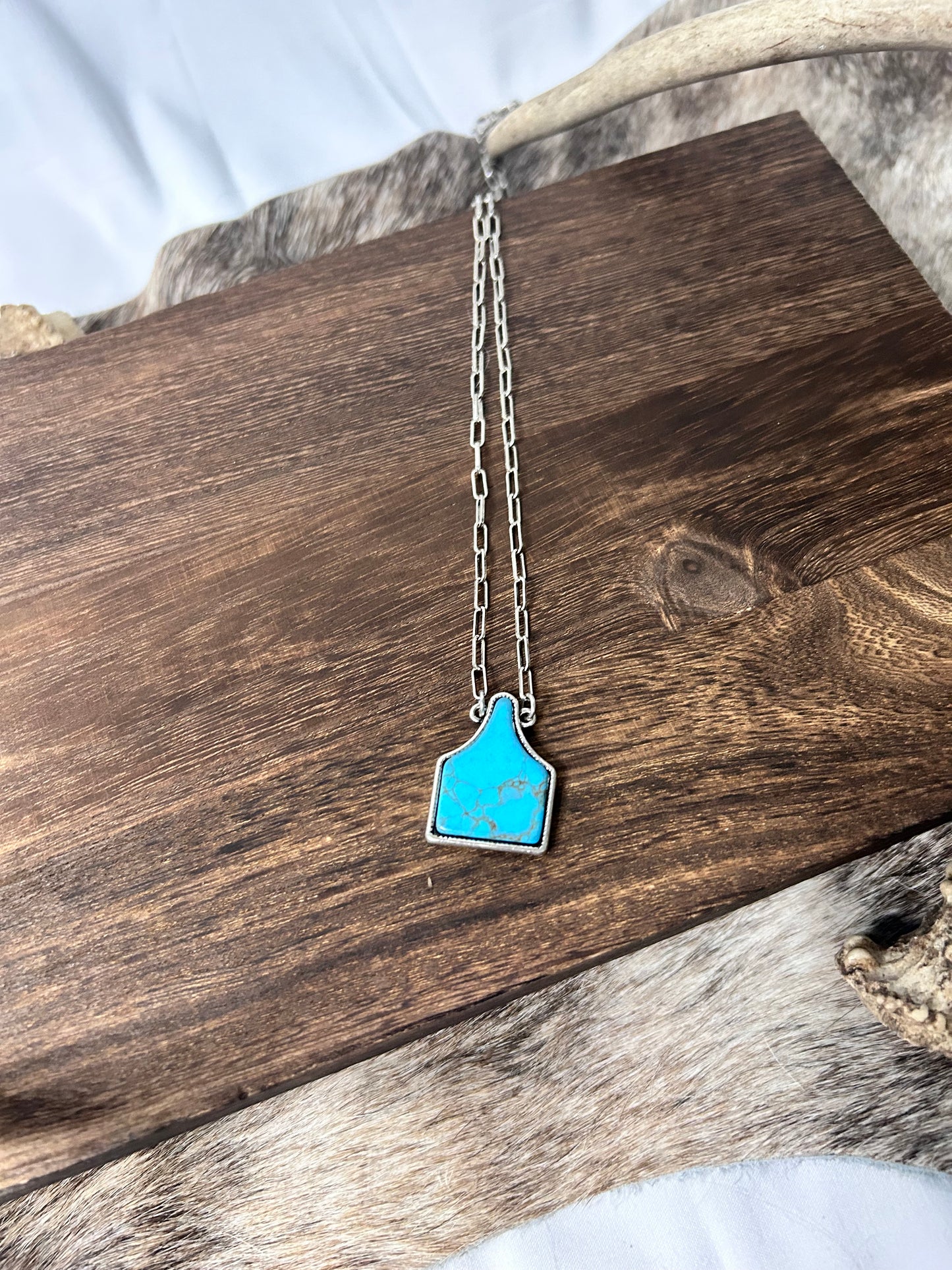 Turquoise Cow-Tag Necklace