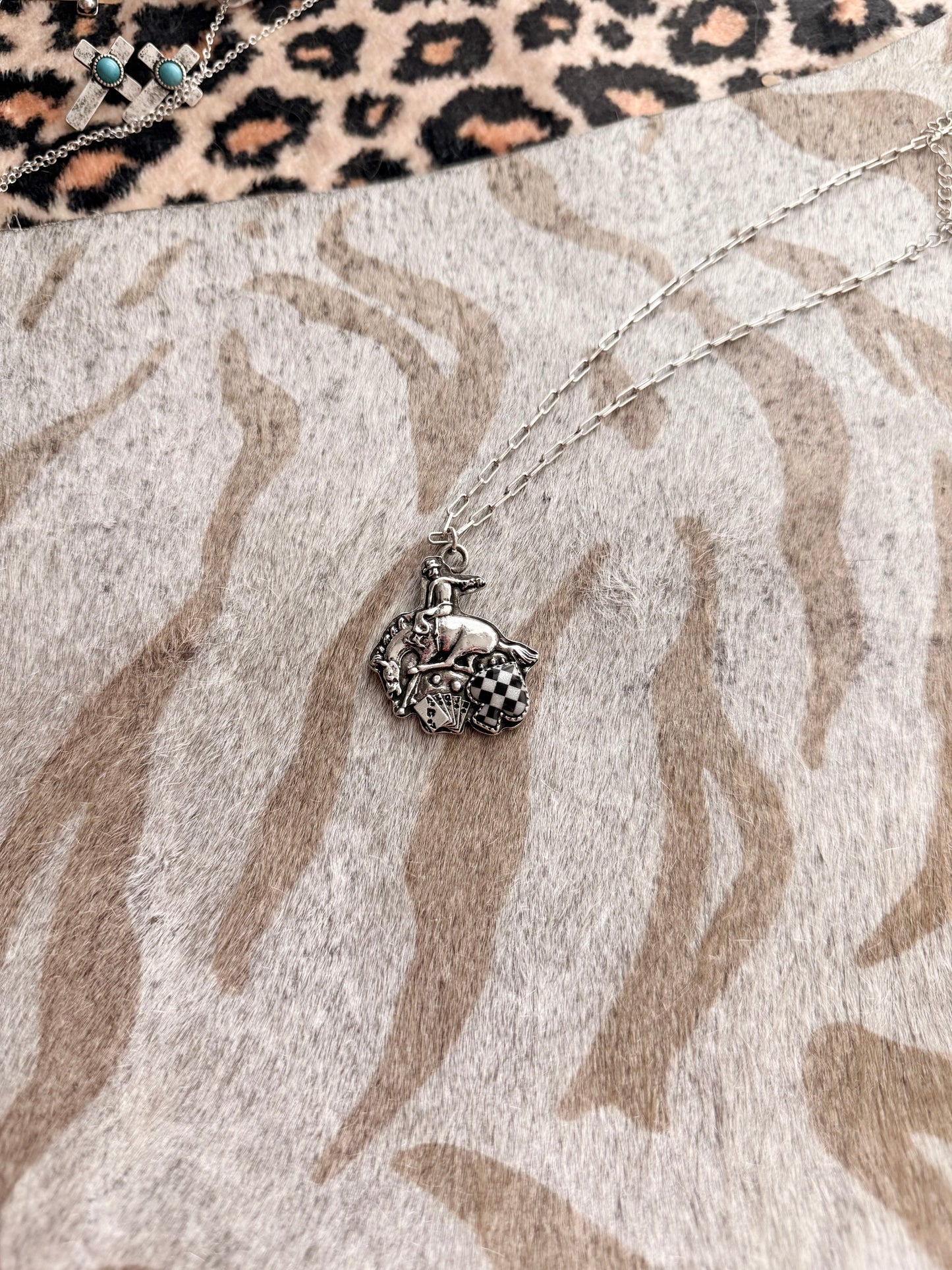 Checkered Bucking Horse Necklace