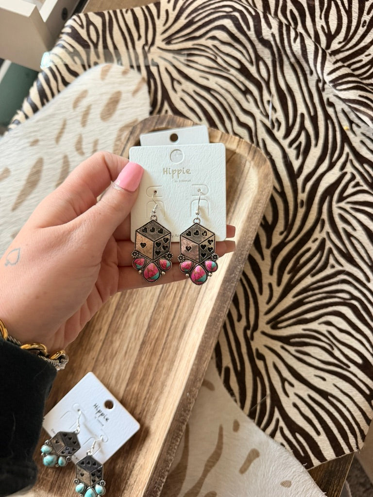 Dice and Stone Earrings