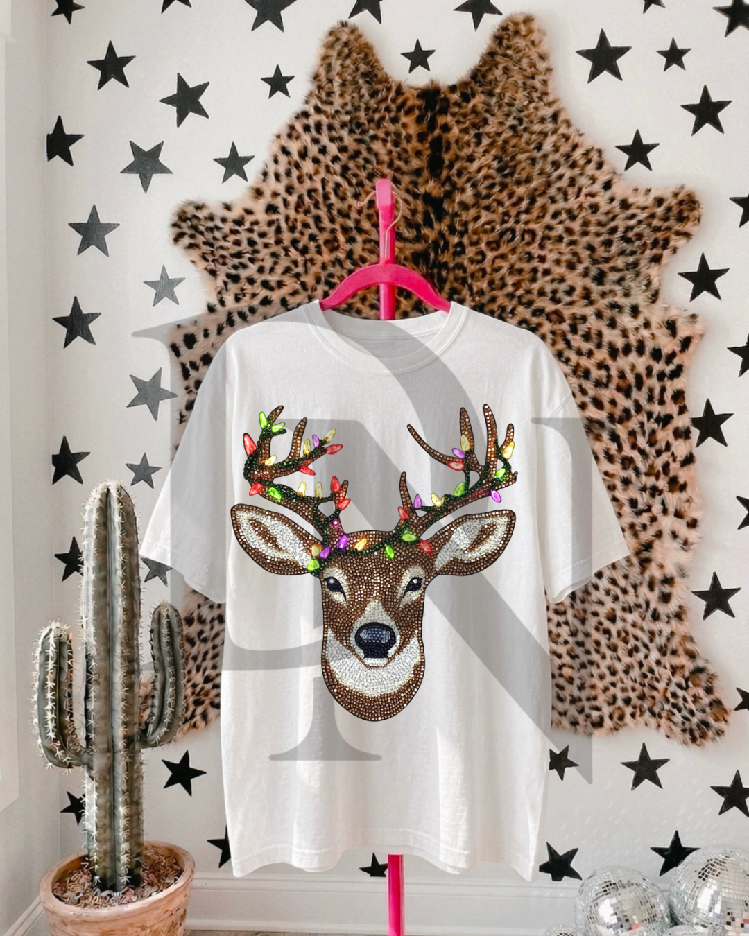 Sparkley Deer Lights Tee ( Faux)