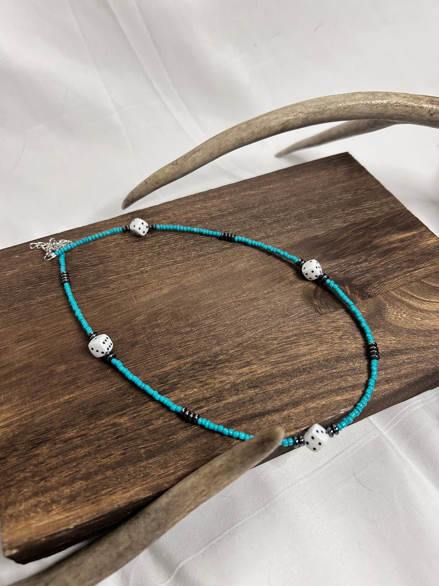 Turquoise and Dice Beaded Necklace