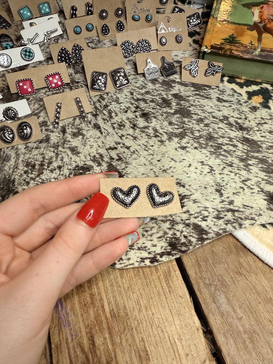 Tooled Heart Studs