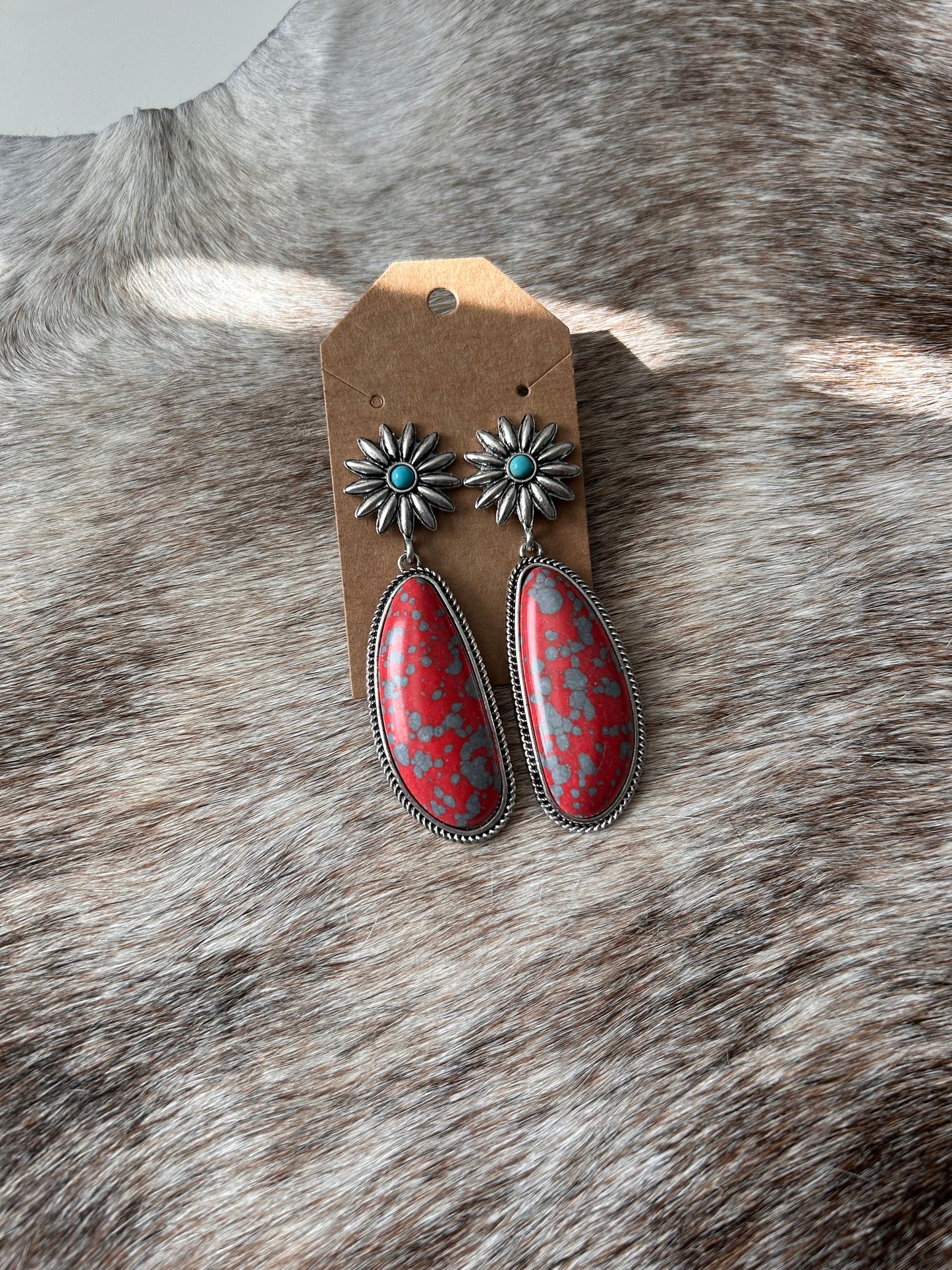 Red and Wire Earrings