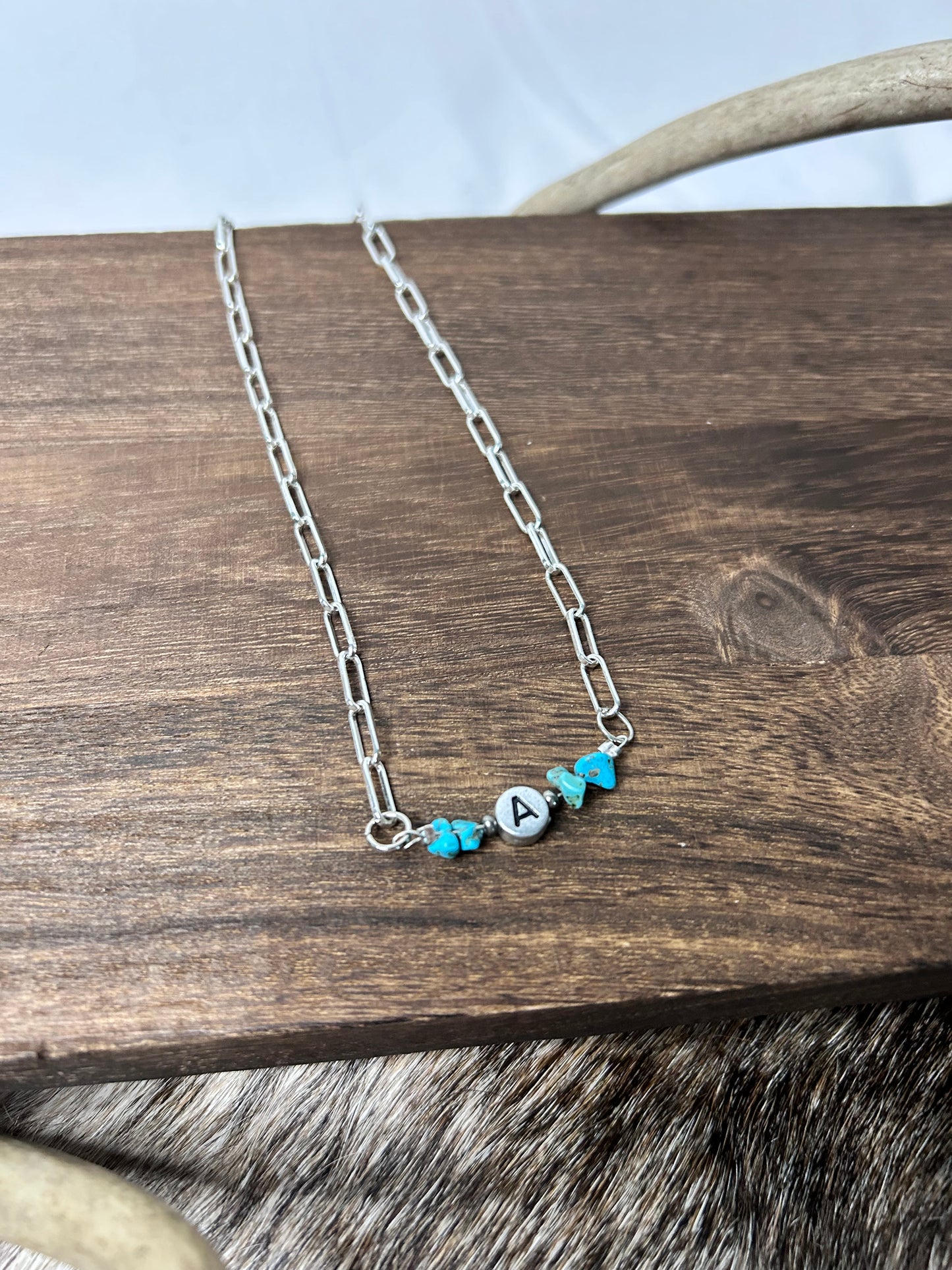 Turquoise and Initials Necklace