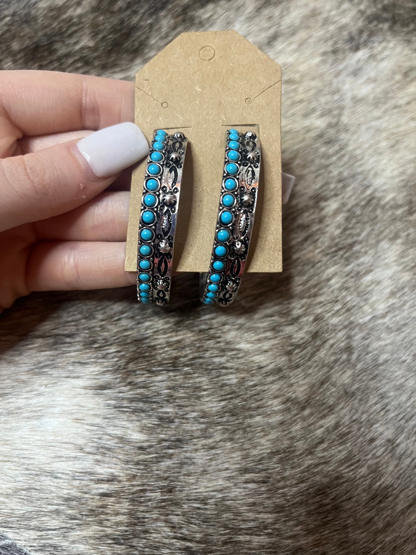 Turquoise and Stamped Earrings