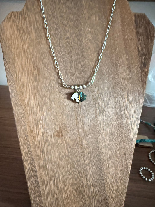 Buffalo and Sterling Silver Pearl Necklace
