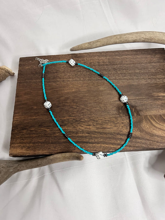 Turquoise and Dice Beaded Necklace