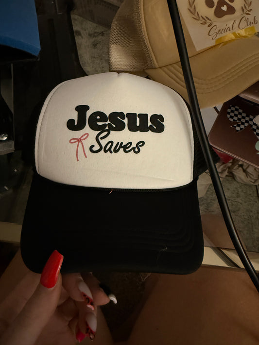Jesus Saves Hat with Pink Bow