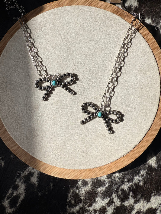 Metal Big Turquoise Bow