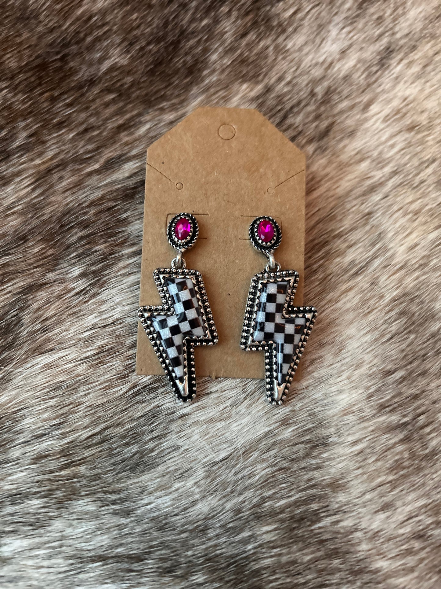 Checkered Lightning Bolt Earrings