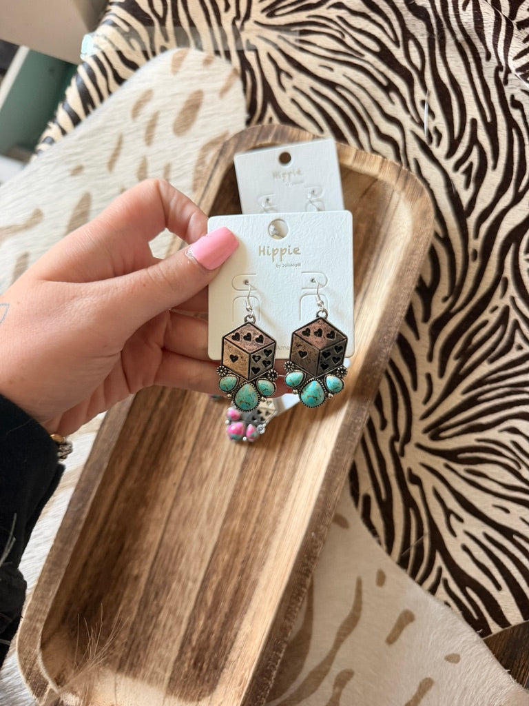Dice and Stone Earrings