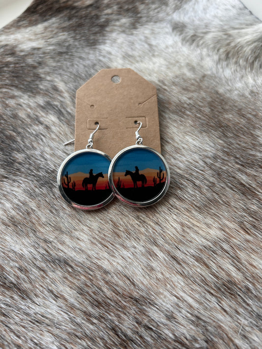 Sunset and Horse Earrings