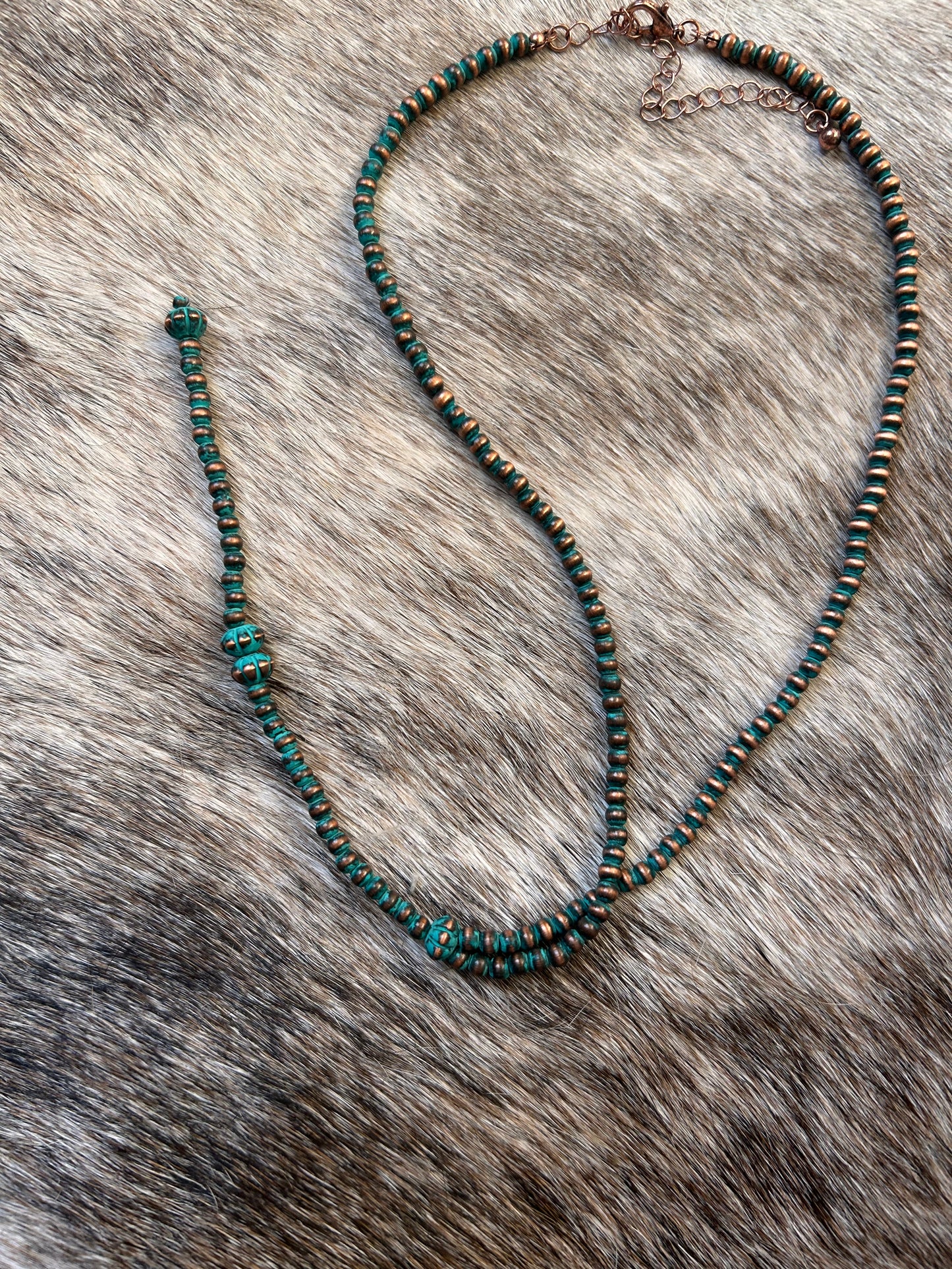 Turquoise and Copper Lariat Necklace