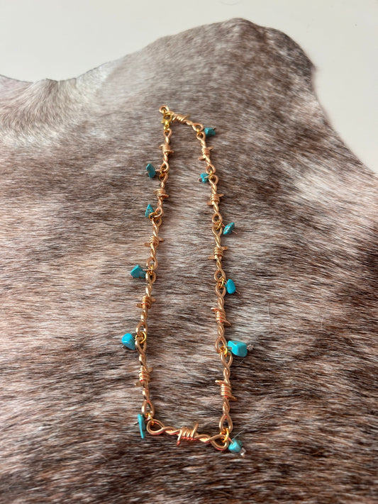 Gold Turquoise Barbwire Necklace