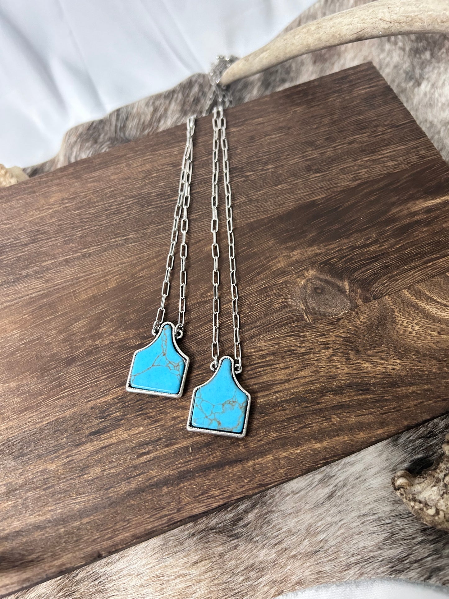 Turquoise Cow-Tag Necklace