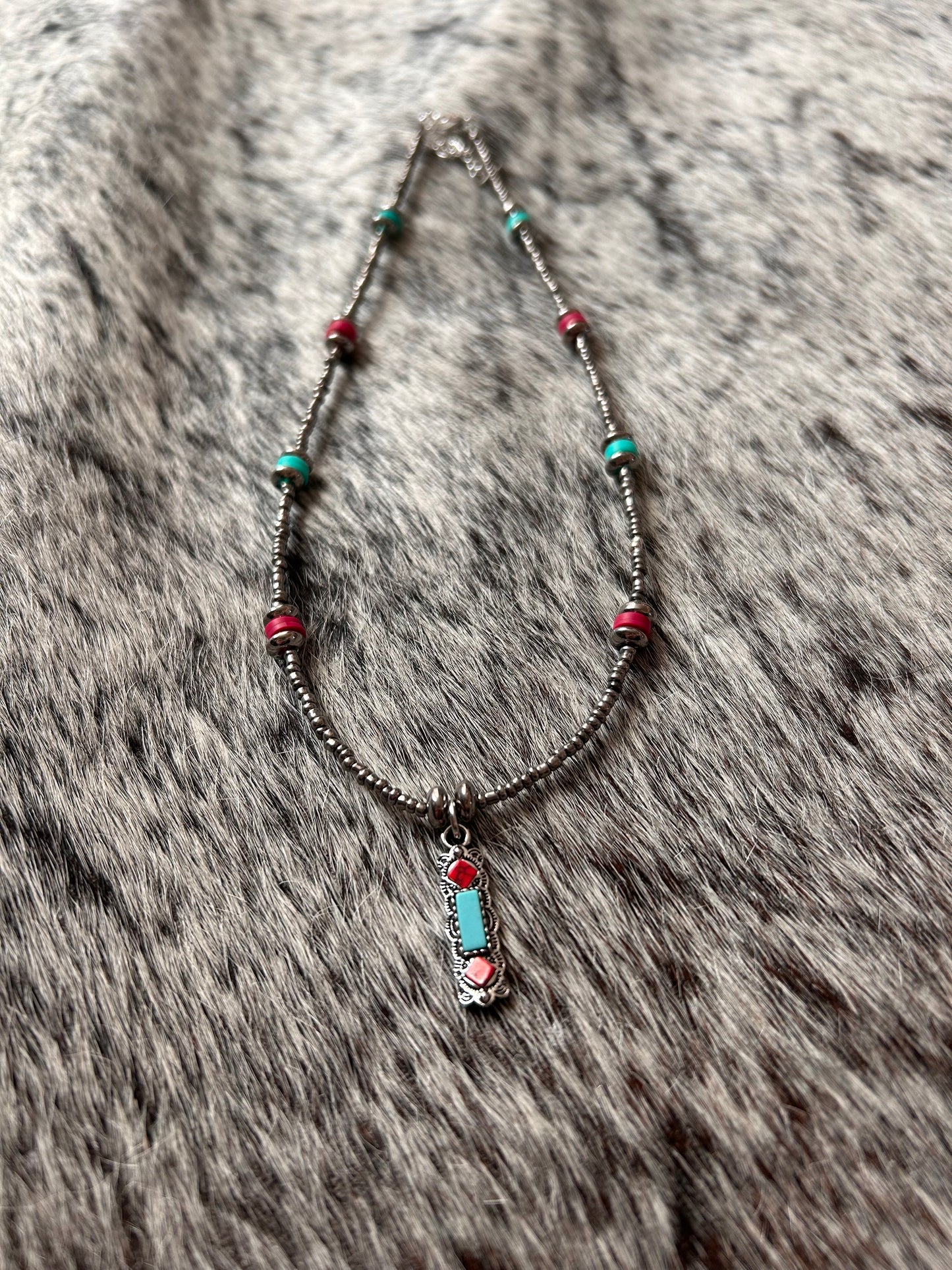 Turquoise and Red Necklace