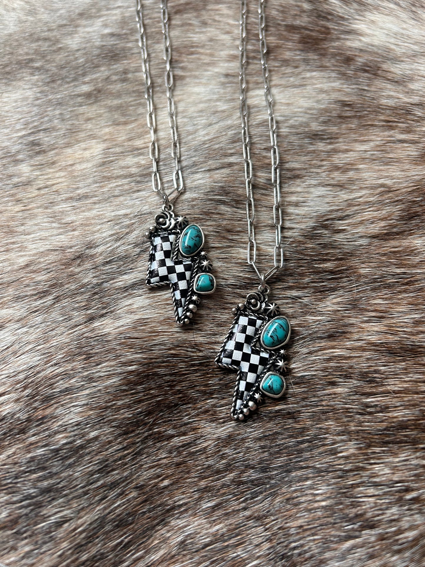 Checkered Lightning Bolt Necklace