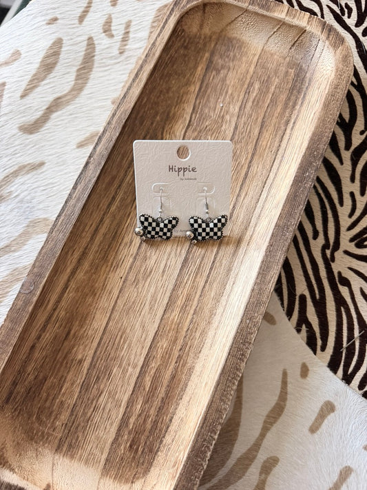 Checkered Butterfly Earrings