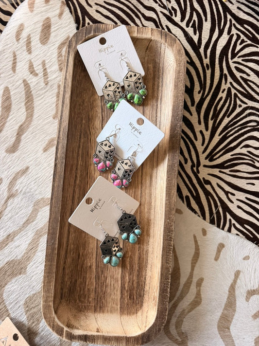 Dice and Stone Earrings