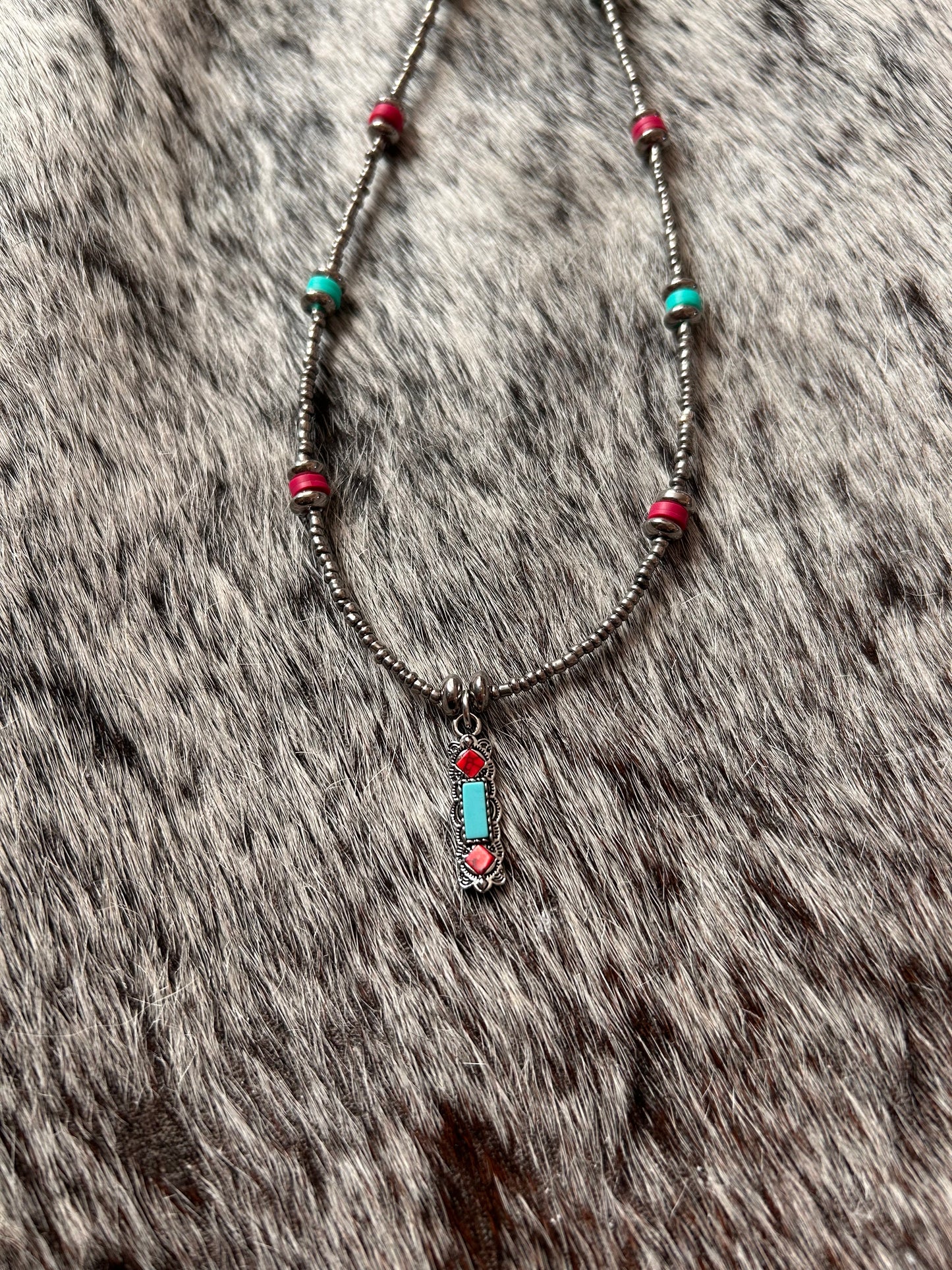 Turquoise and Red Necklace