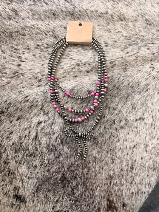 Bow and Pink Necklace
