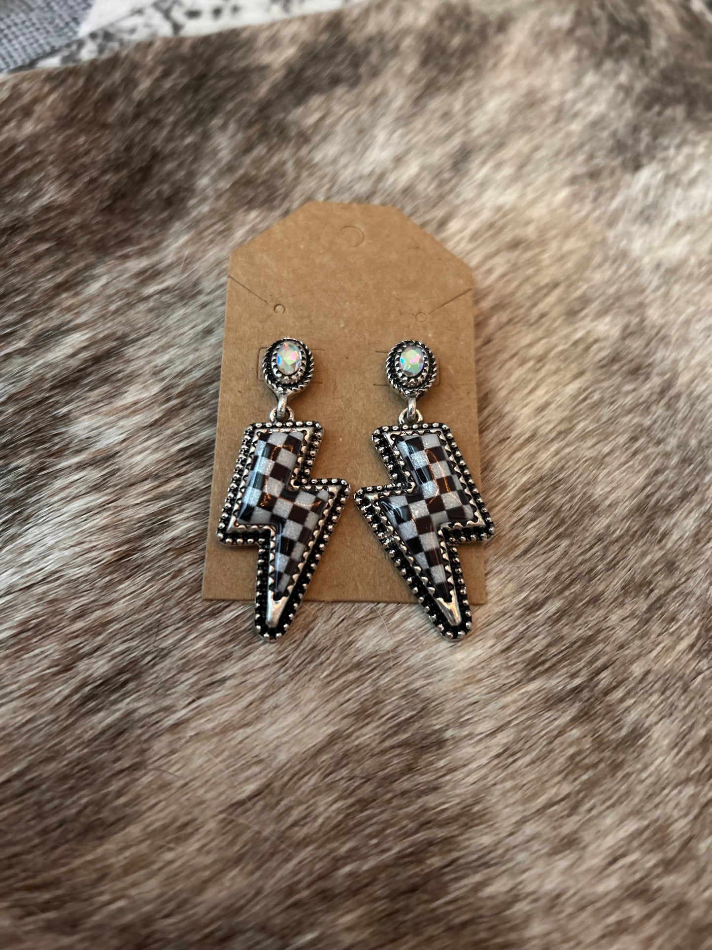 Checkered Lightning Bolt Earrings