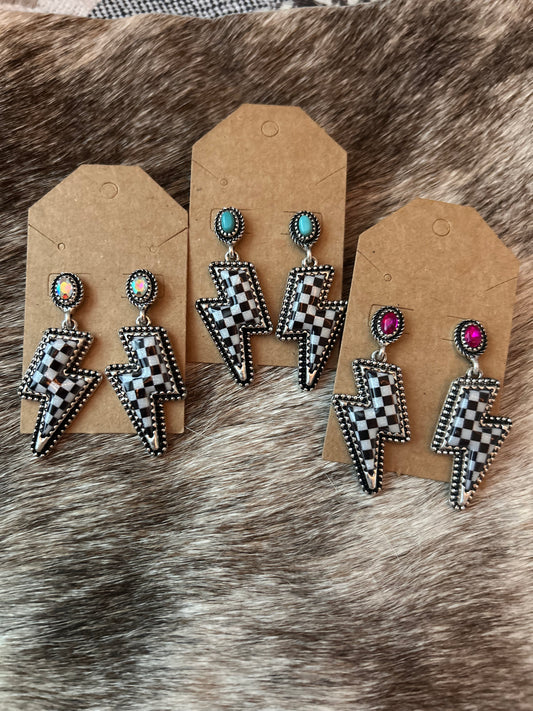 Checkered Lightning Bolt Earrings