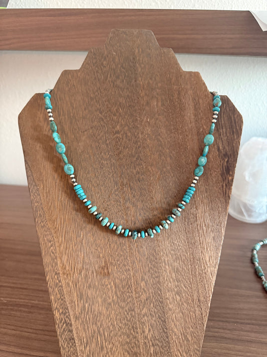 22 Inch Authentic Turquoise and Sterling Silver Pearl Necklace