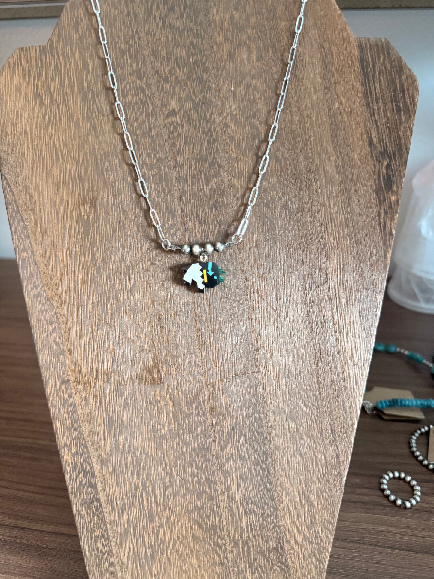 Buffalo and Sterling Silver Pearl Necklace