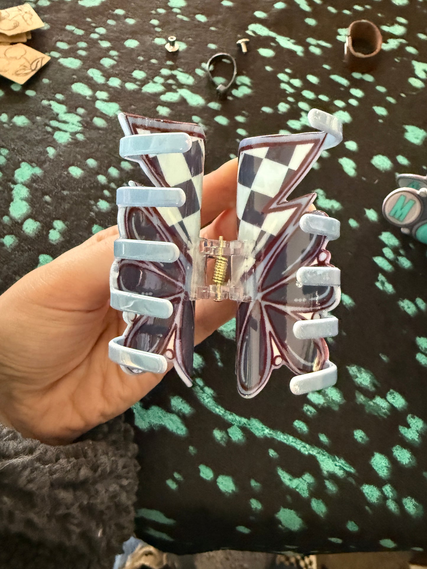 Black Checkered Claw Clip